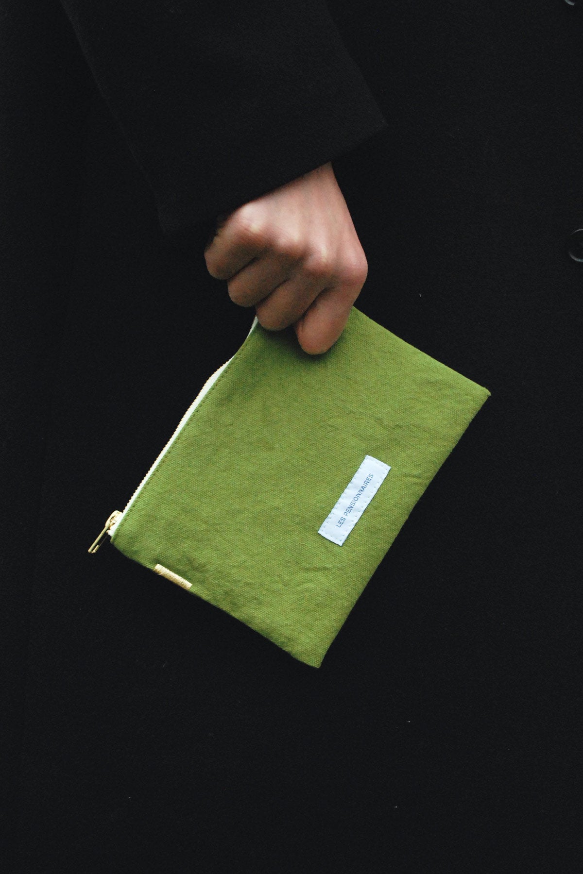 Petite pochette en toile de coton bio vert prairie