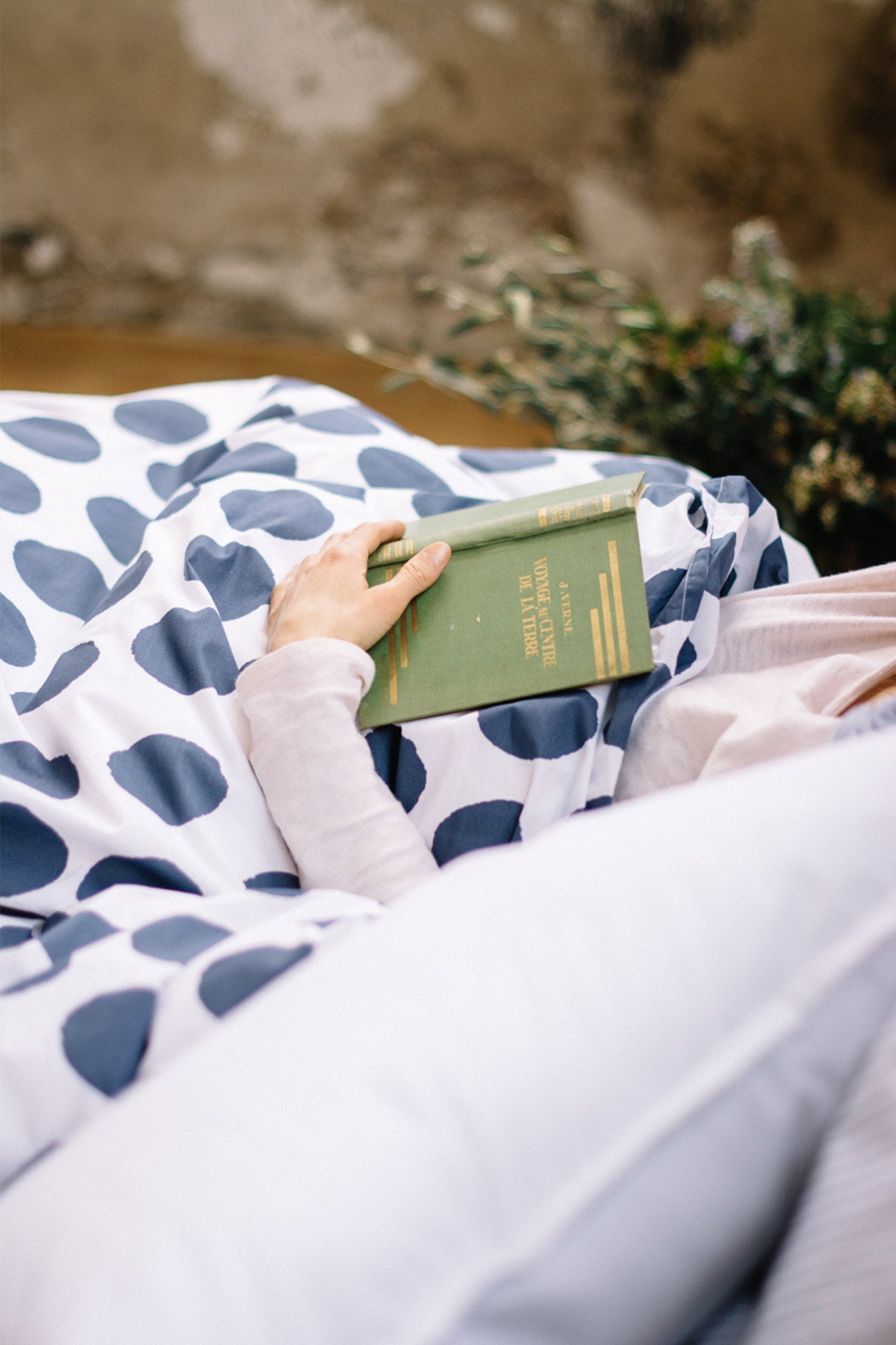 Housse de couette percale de coton pois bleus Les pensionnaires