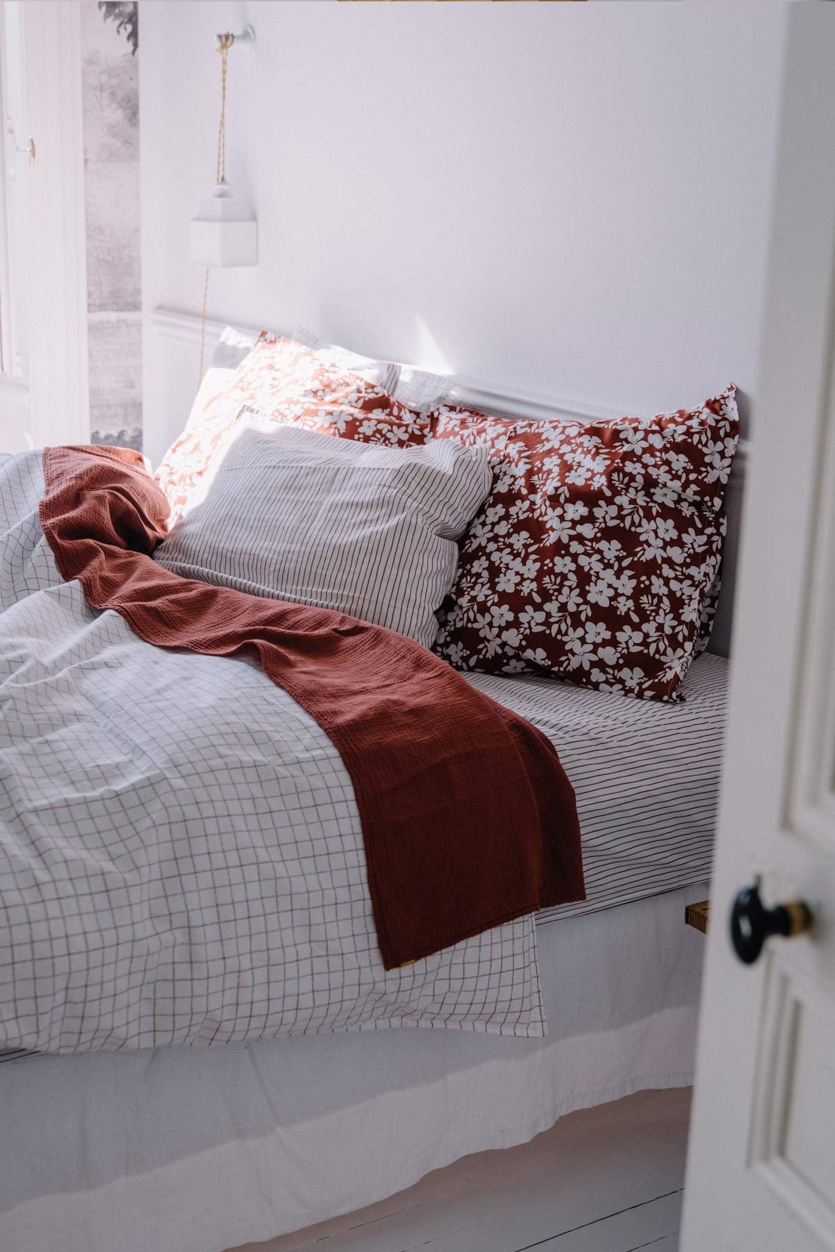 Archive - Duvet cover in chic cotton percale rust checks 240x260 cm