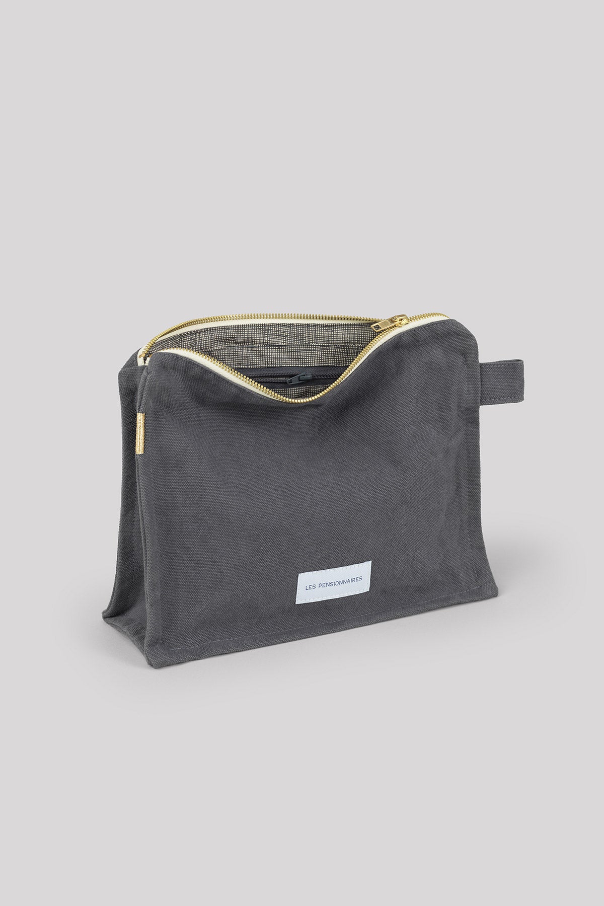 Slate gray toiletry bag in thick organic cotton canvas