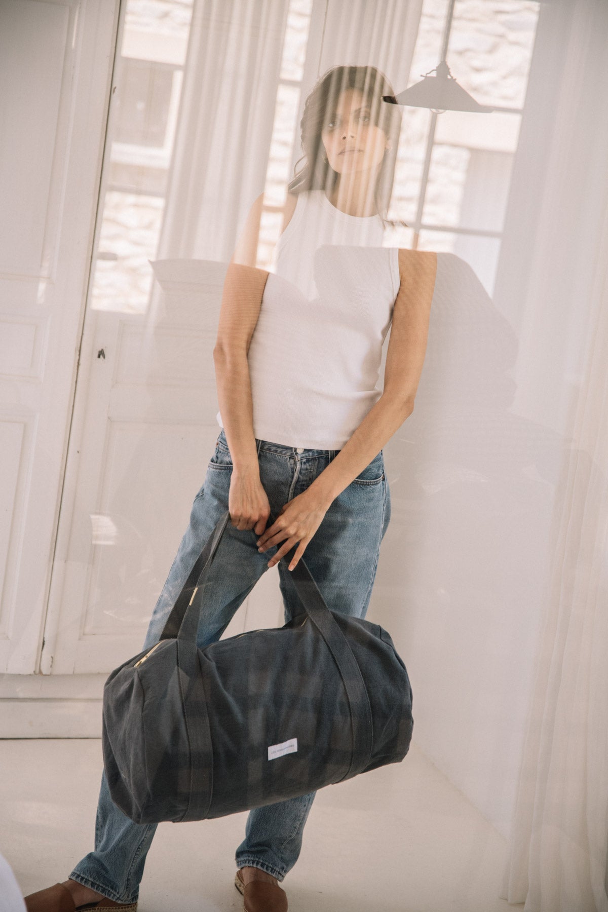 Slate gray organic cotton bowling bag