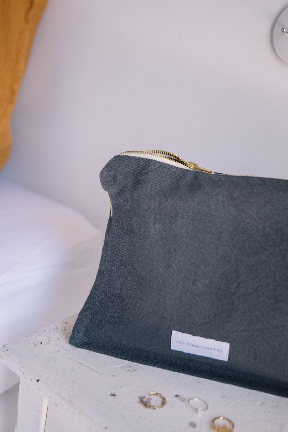 Slate gray toiletry bag in thick organic cotton canvas