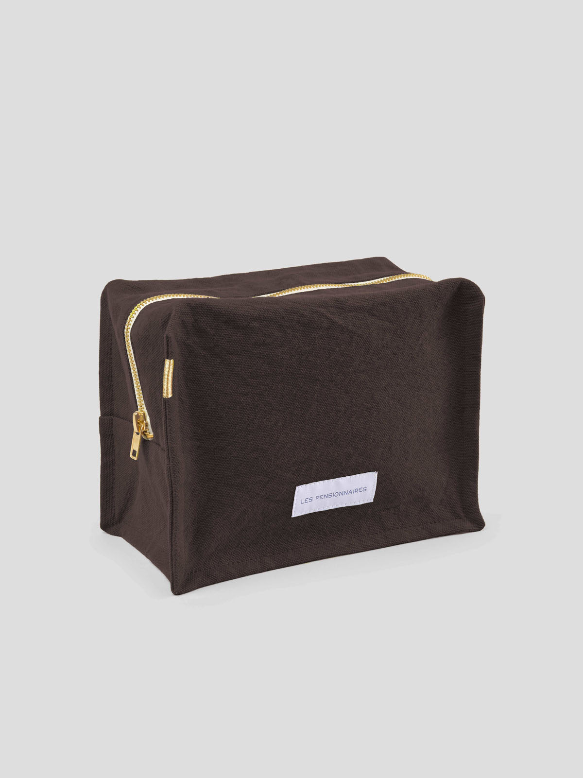 Ebony brown cube toiletry bag in thick organic cotton canvas 