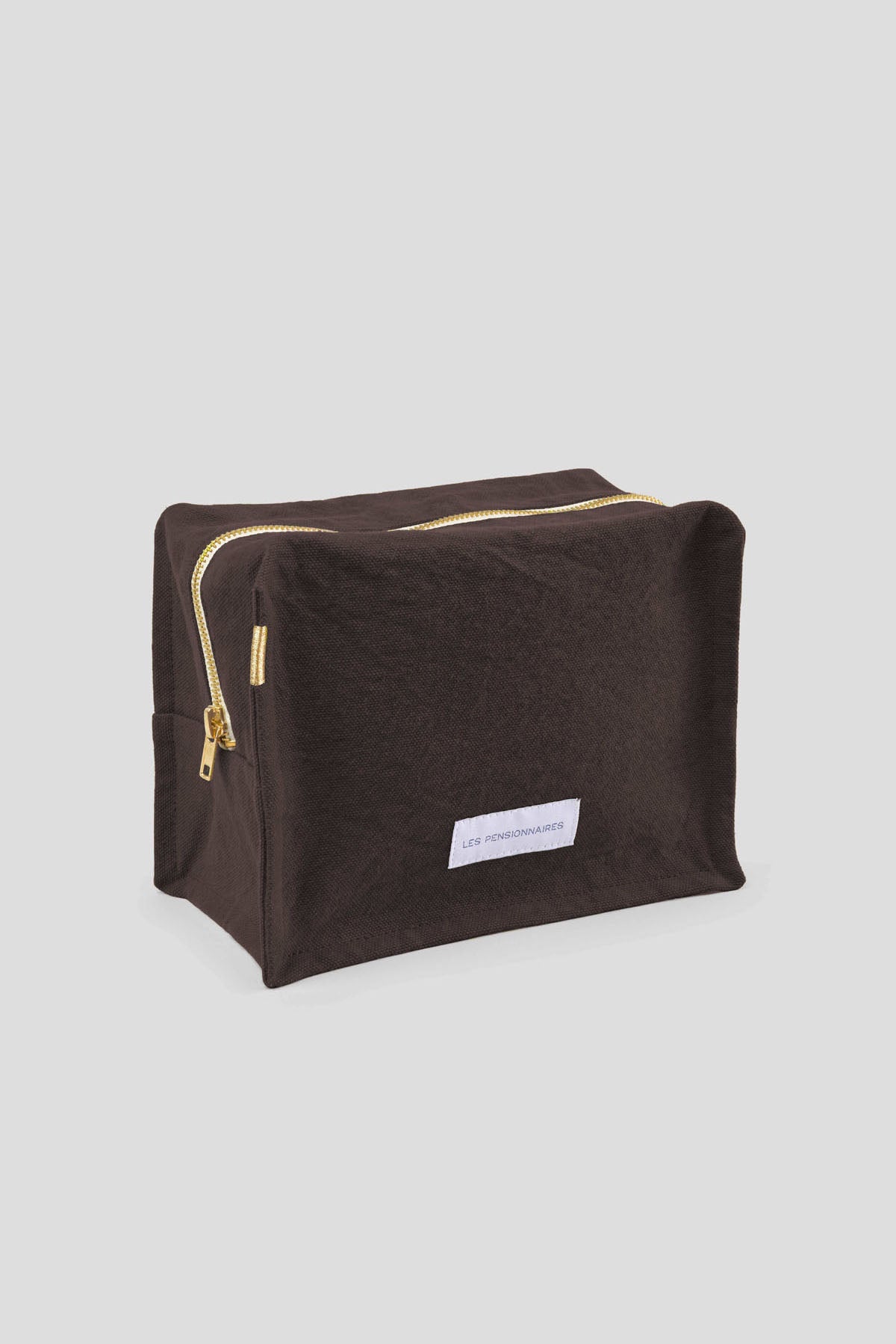 Ebony brown cube toiletry bag in thick organic cotton canvas 