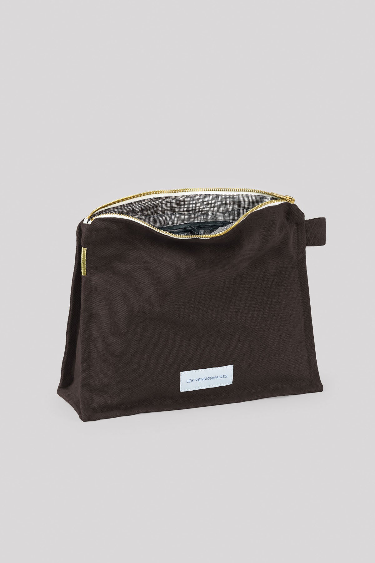 Thick ebony brown organic cotton canvas toiletry bag 