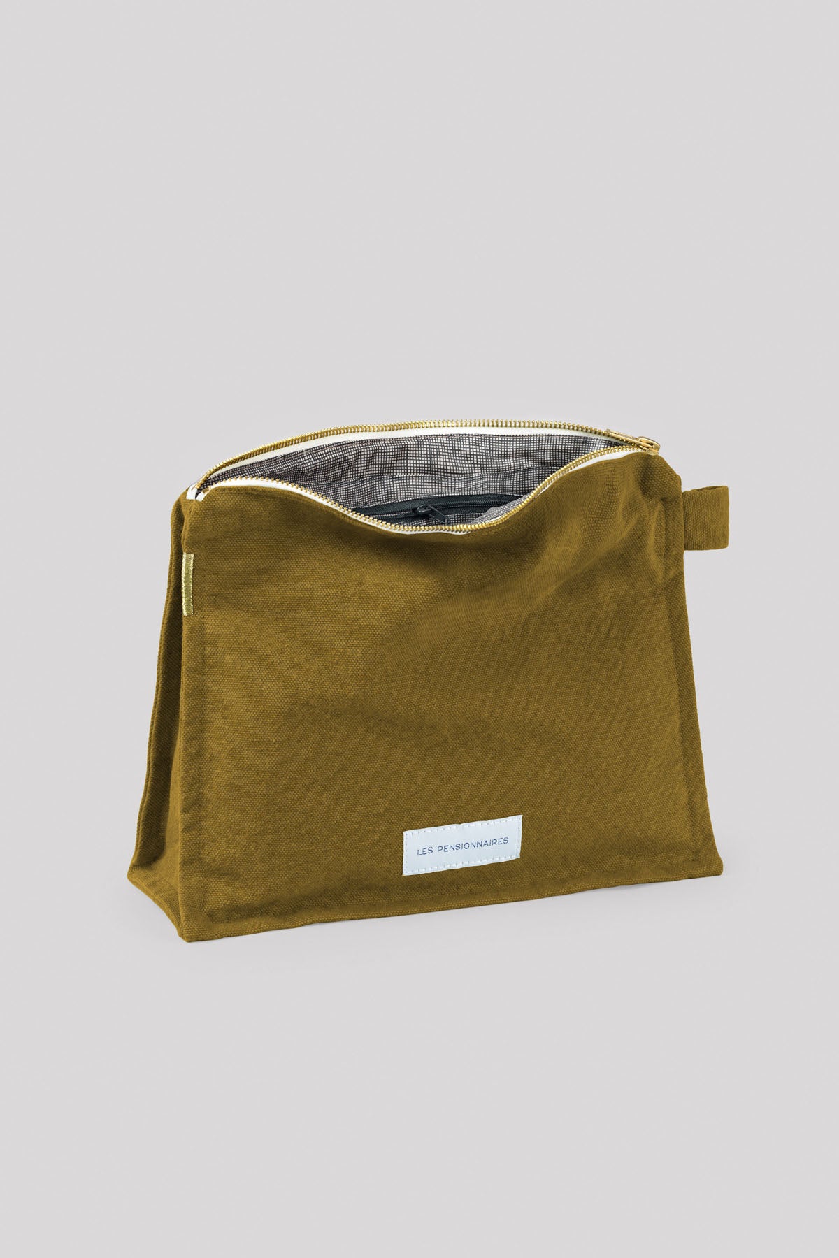 Thick bronze green organic cotton canvas toiletry bag 
