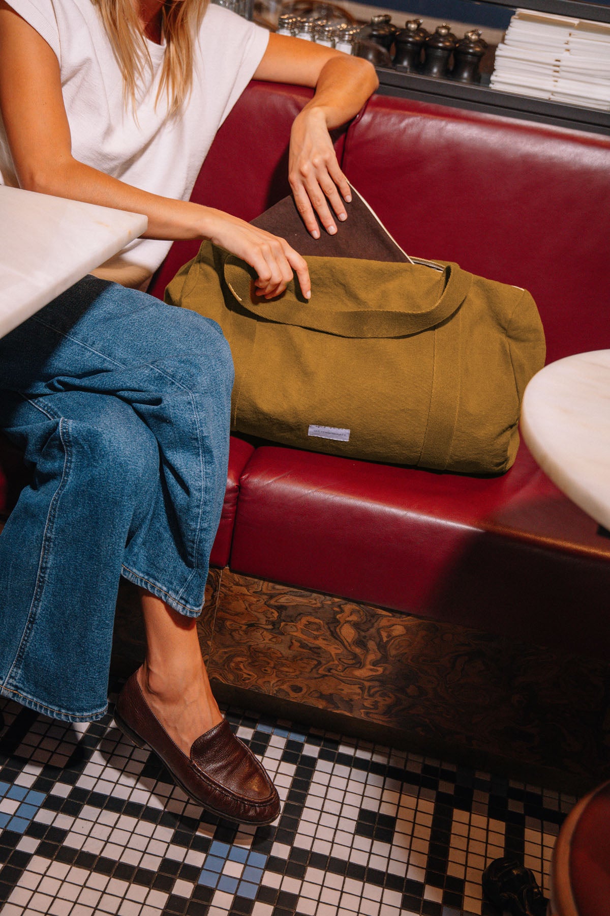 Bronze green organic cotton bowling bag