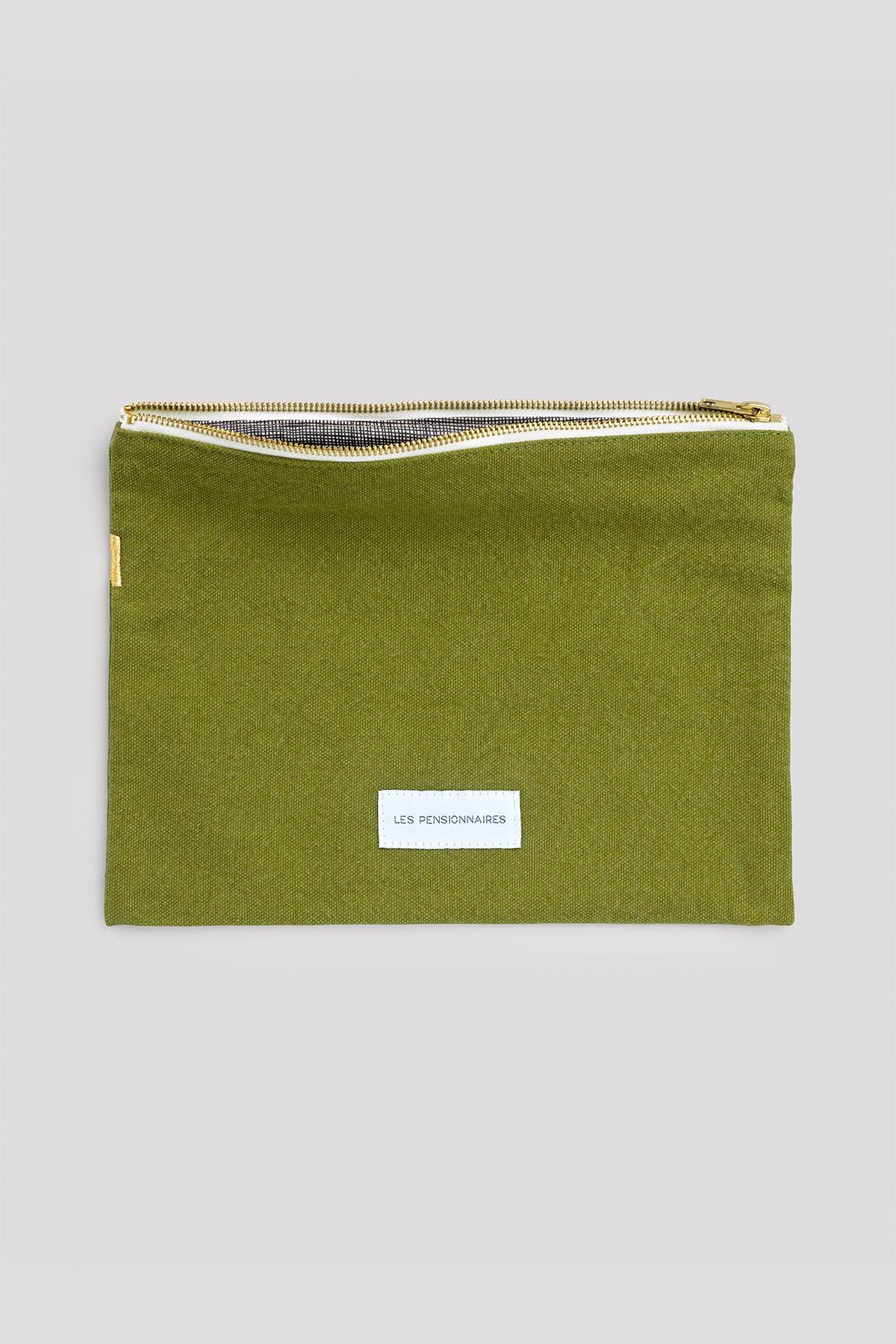 Grande pochette en toile de coton bio vert mousse