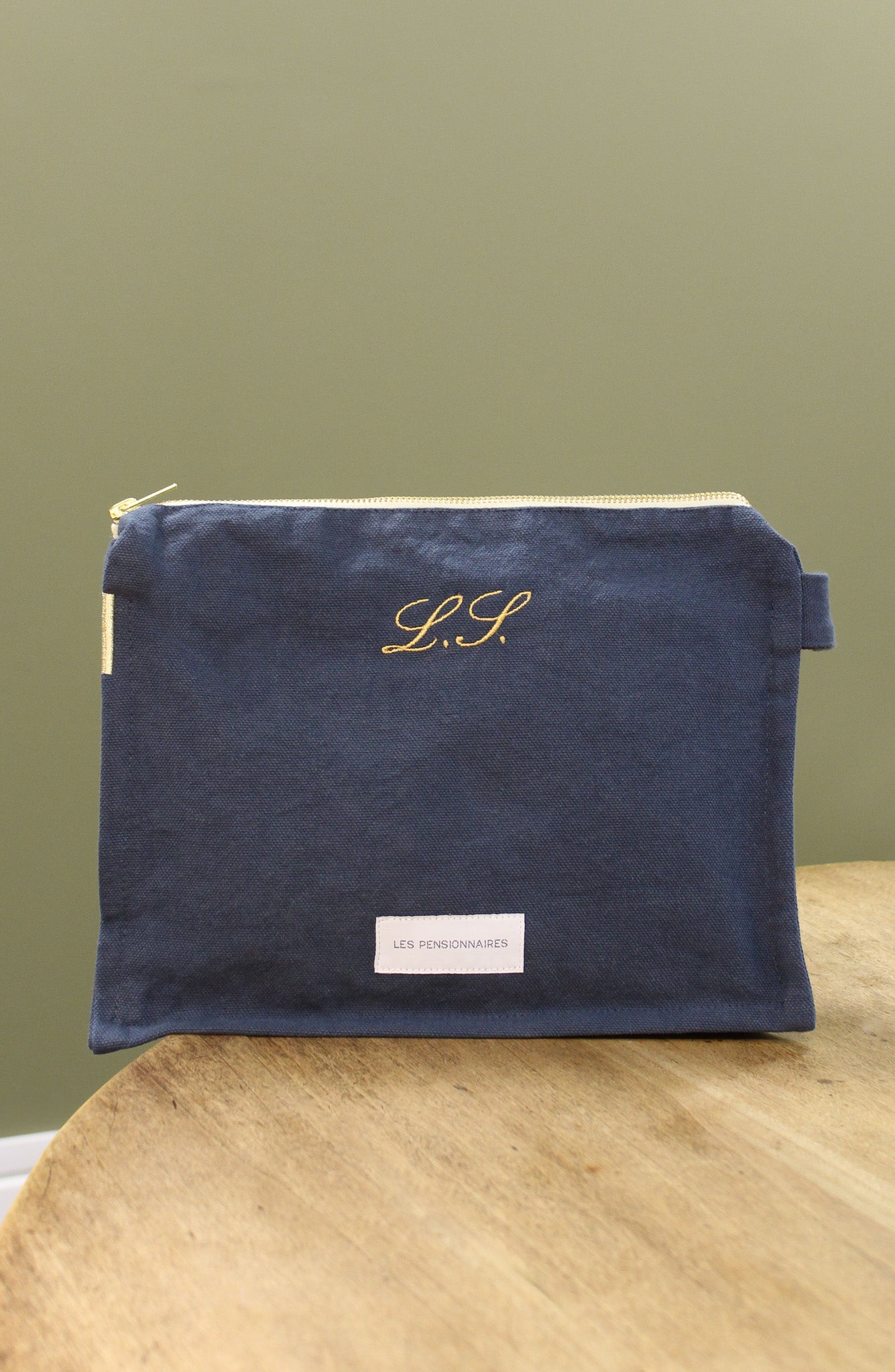 Storm blue toiletry bag in thick organic cotton canvas