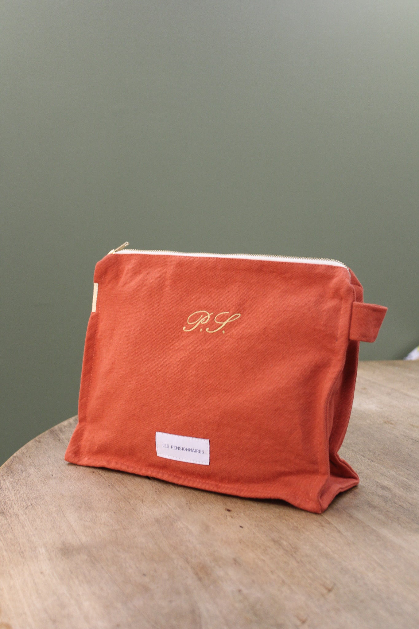 Flamboyant orange toiletry bag in thick organic cotton canvas