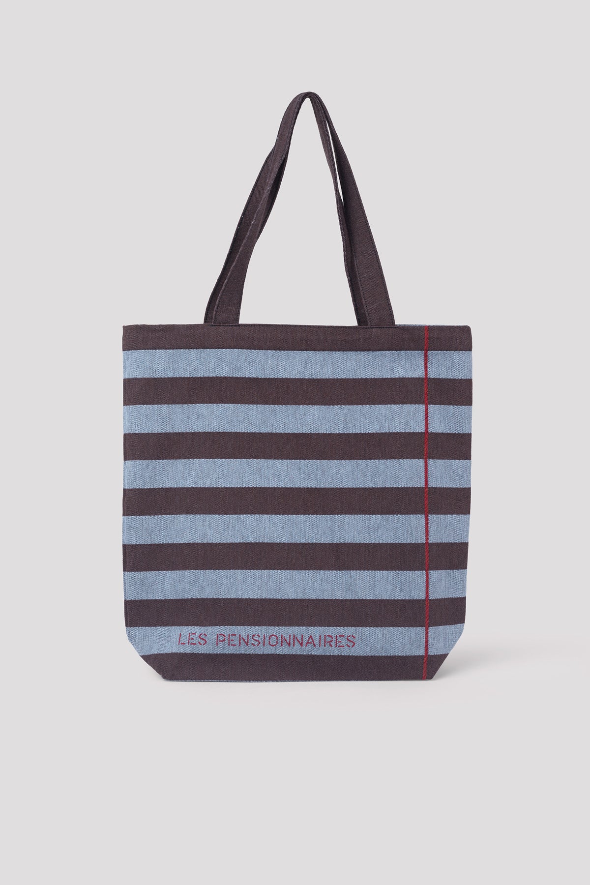Tote bag rayé en fibres recyclées bleu et marron