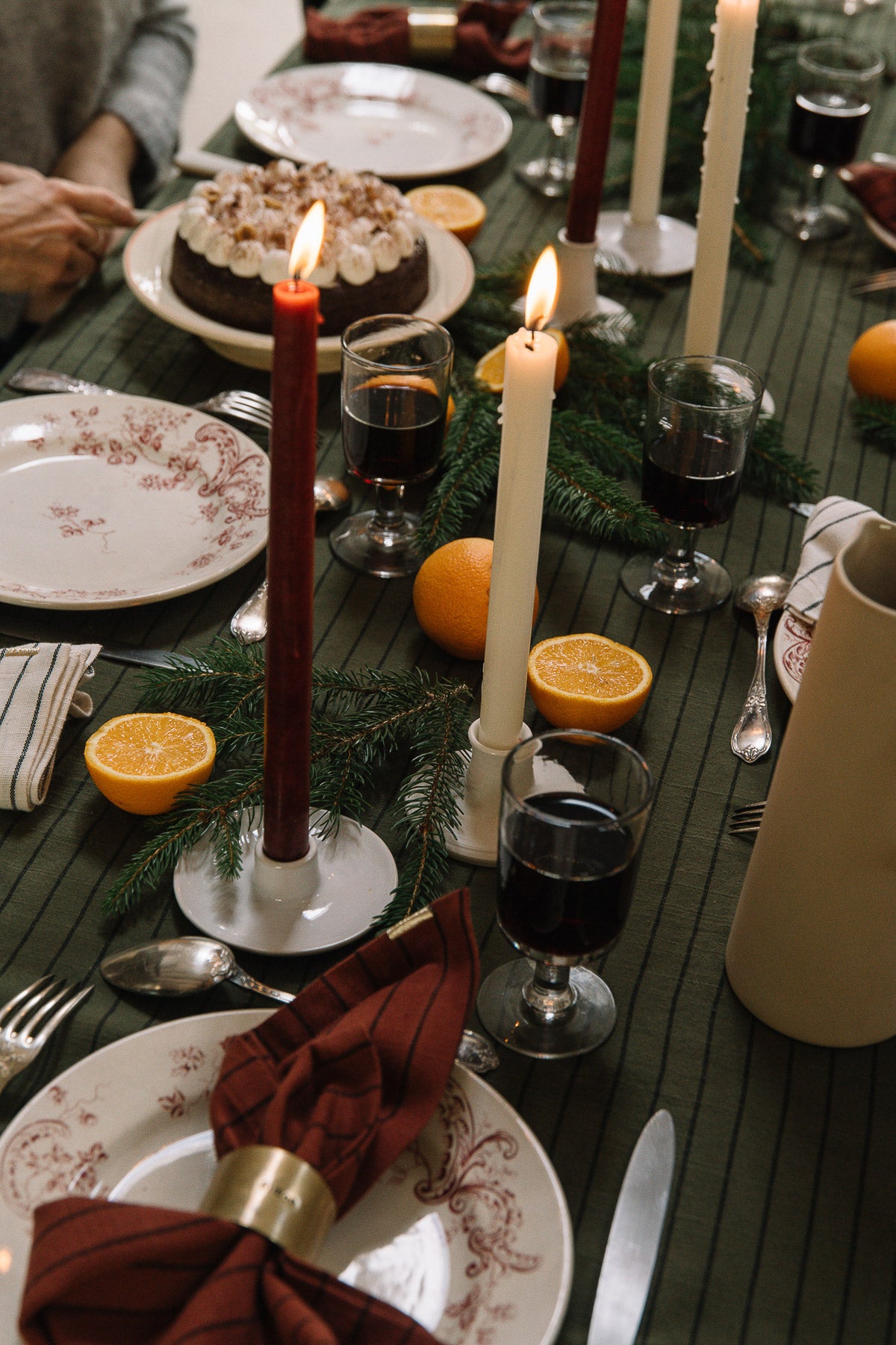 Nappe Vert câpre à rayures en coton flammé