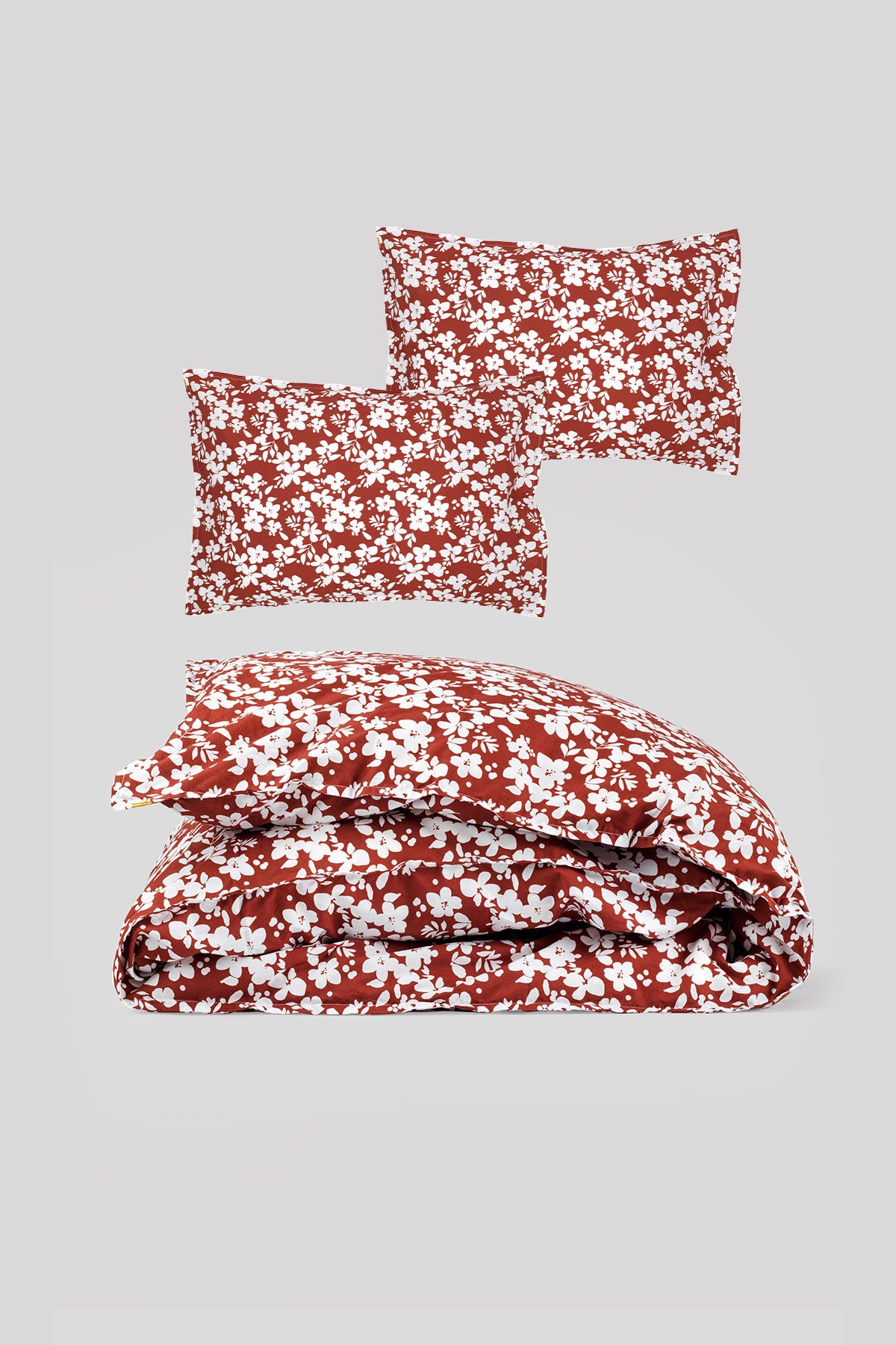 Organic cotton percale bed set rust red Flowers 