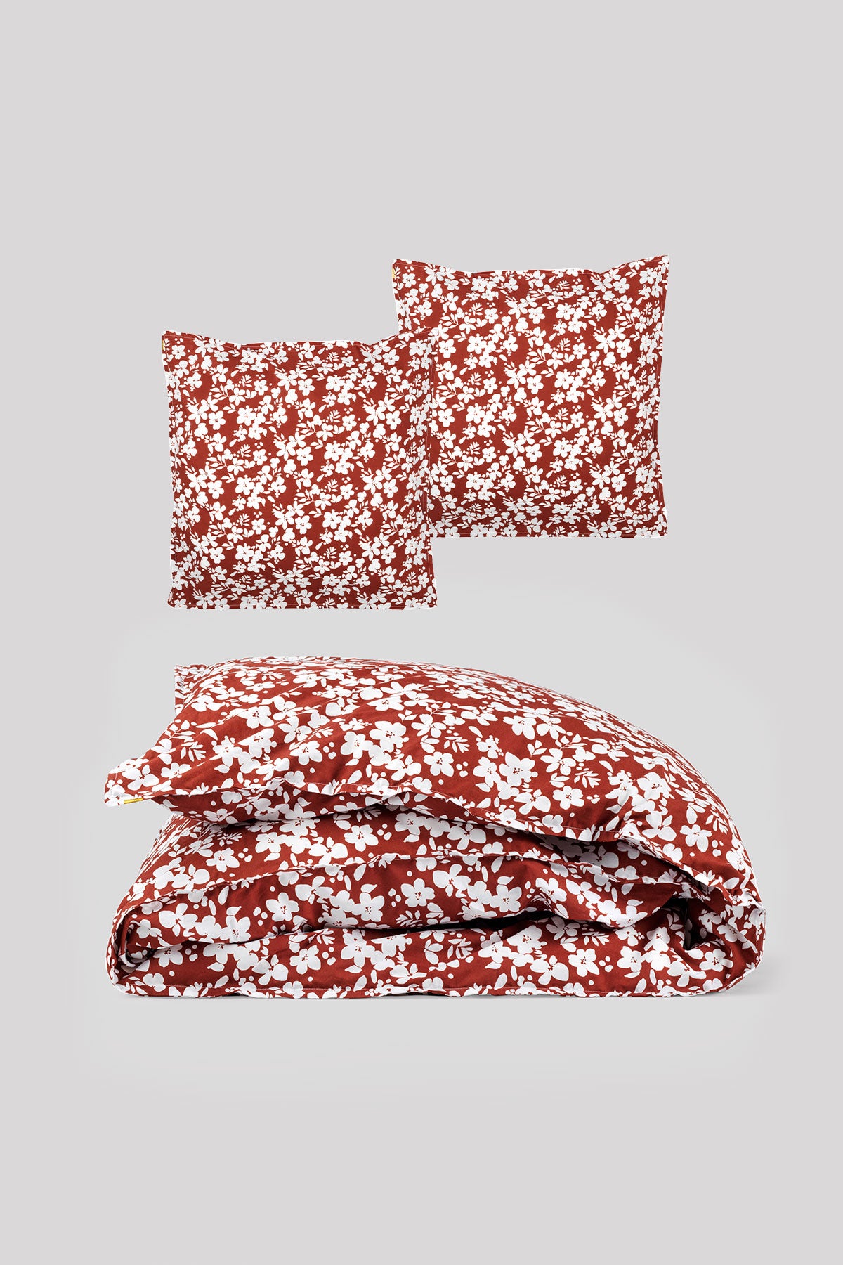 Parure de lit percale de coton bio Fleurs Rouille