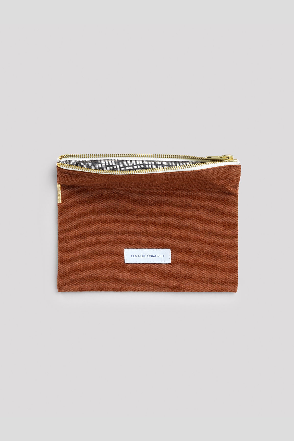 Petite pochette en toile de coton bio marron caramel