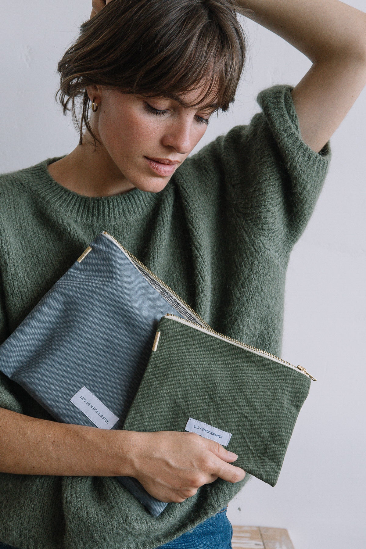 Caper green organic cotton canvas small pouch