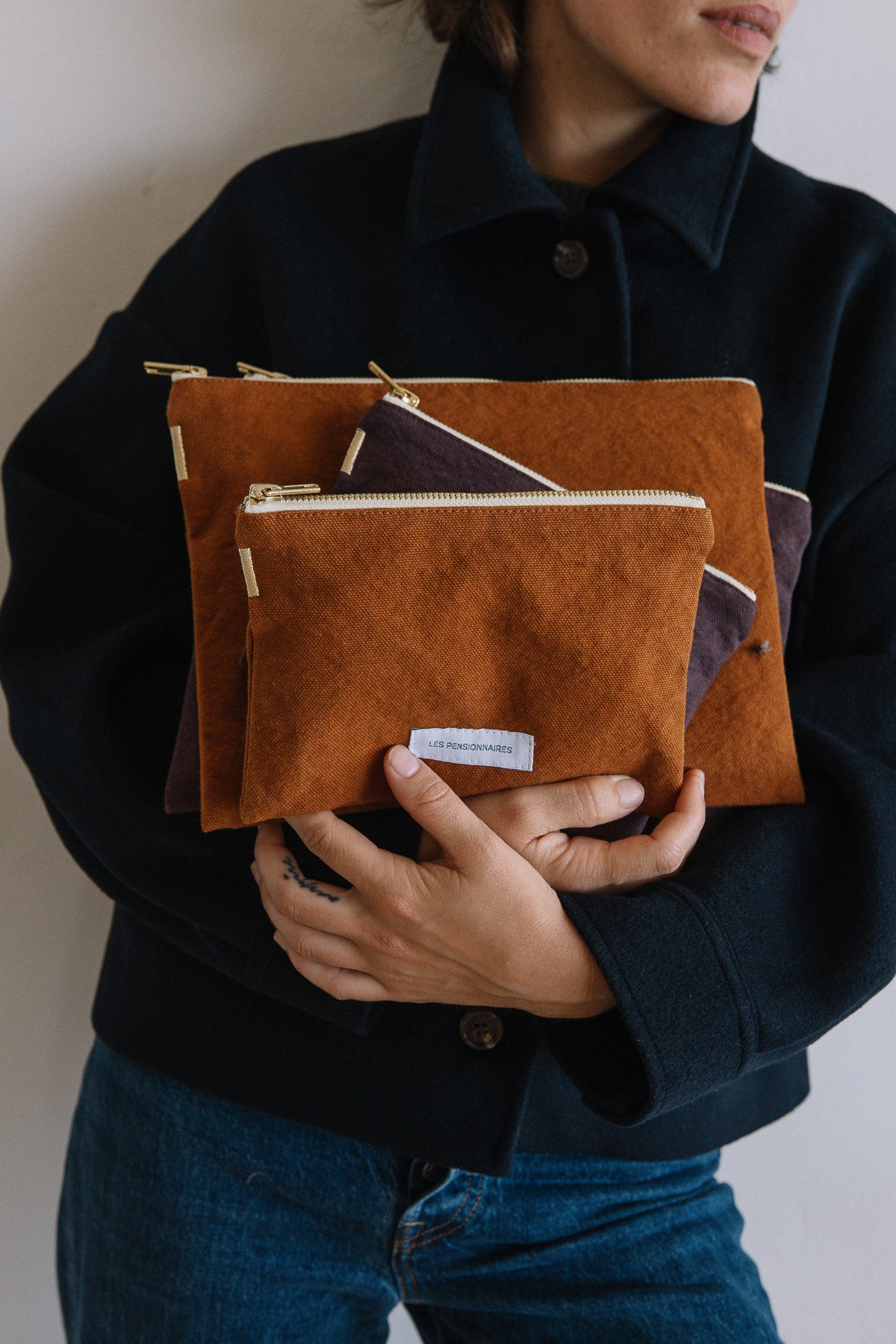 Petite pochette en toile de coton bio marron caramel