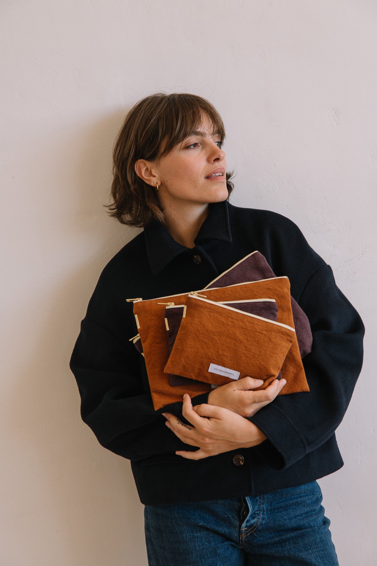 Grande pochette en toile de coton bio violet aubergine