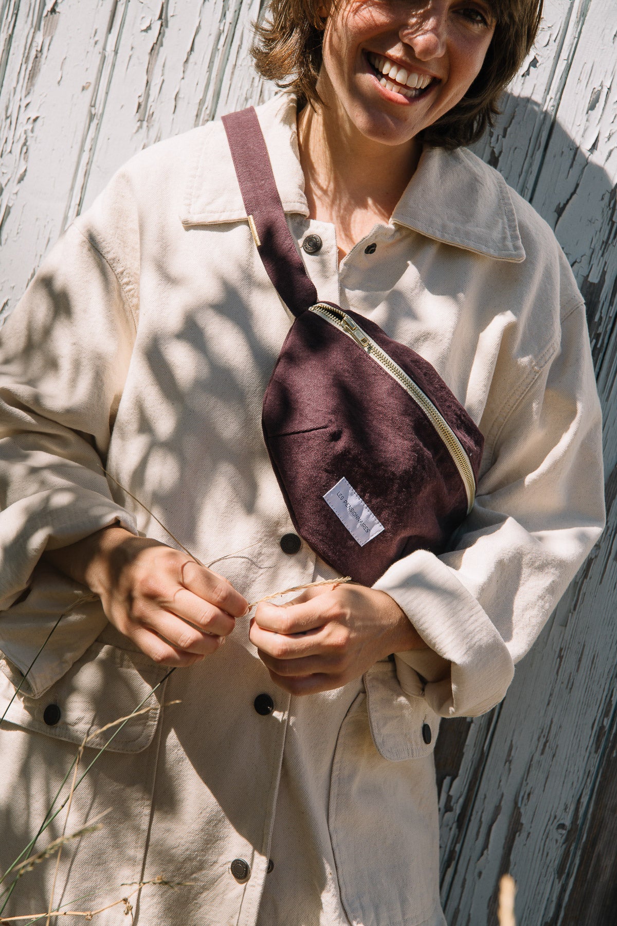 Sac banane en toile de coton bio violet aubergine