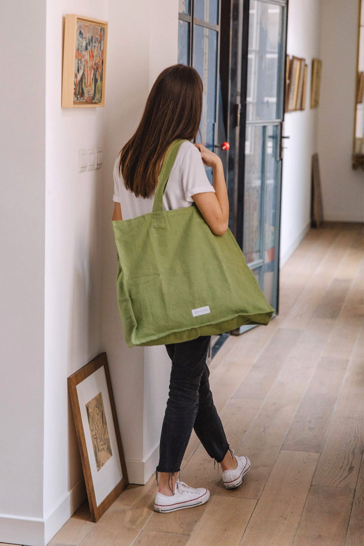 Large Meadow green tote bag in thick organic cotton canvas