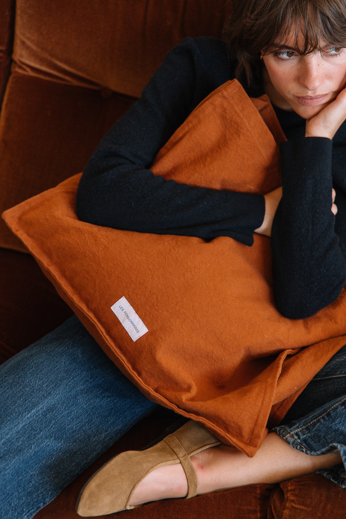 Grand cabas marron caramel en épaisse toile de coton bio