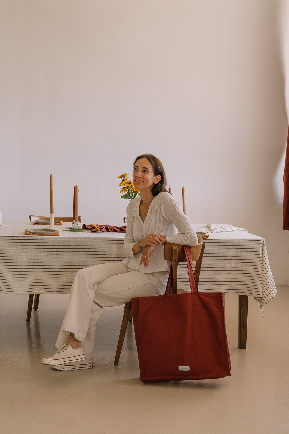 Thick rust red organic cotton canvas large bag