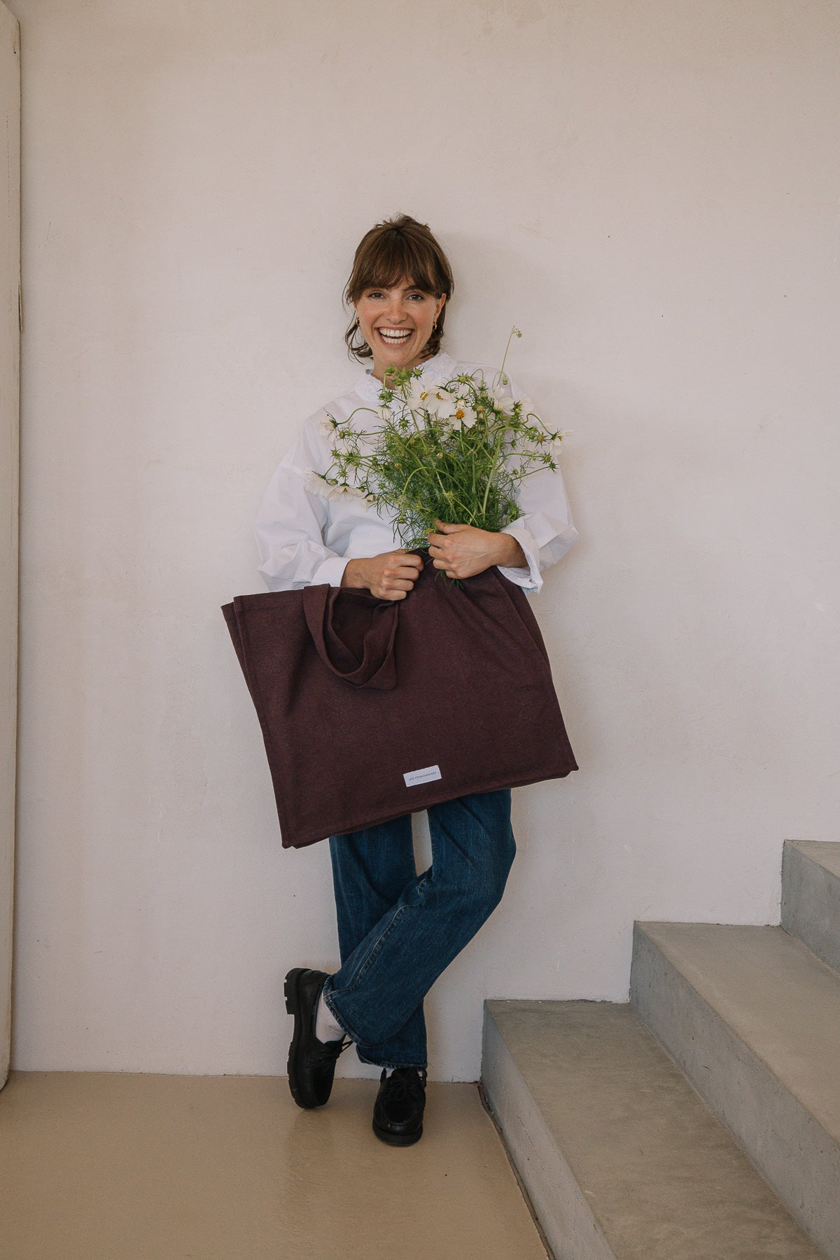 Grand cabas violet aubergine en épaisse toile de coton bio