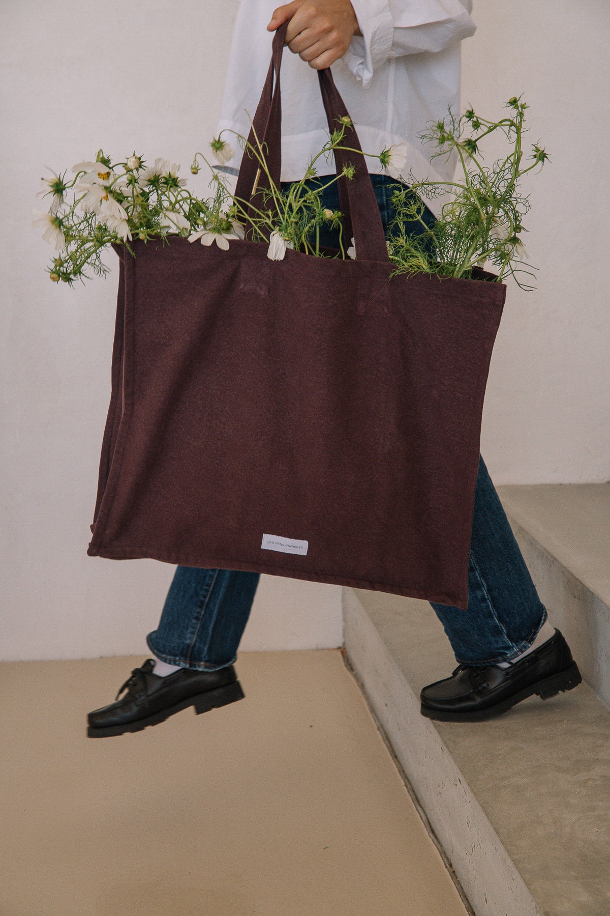 Grand cabas violet aubergine en épaisse toile de coton bio