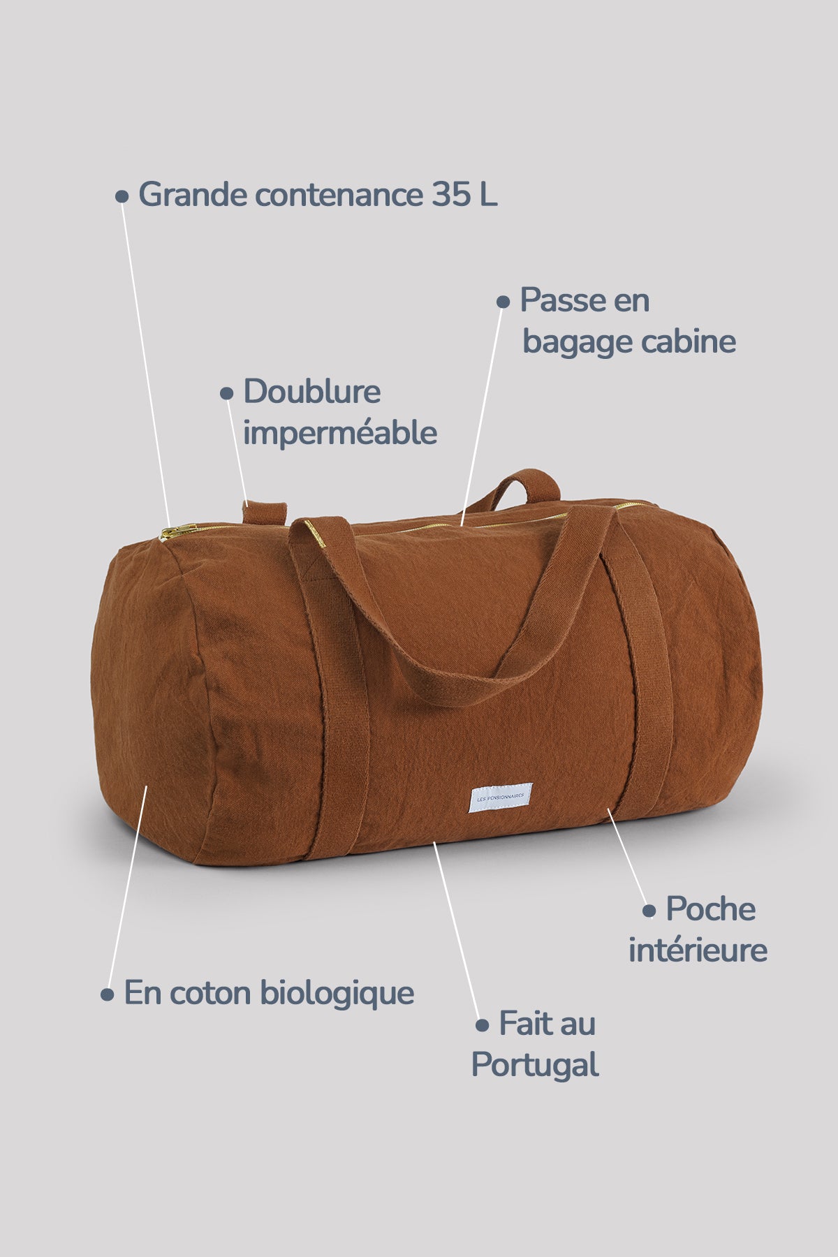 Sac-weekend-polochon-marron-caramel-coton-bio-Les-pensionnaires-details