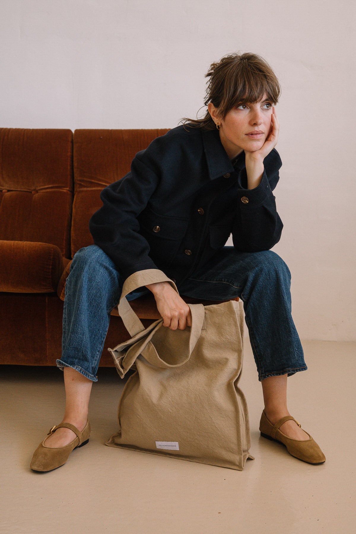 Sac zippé en toile de coton bio beige sable