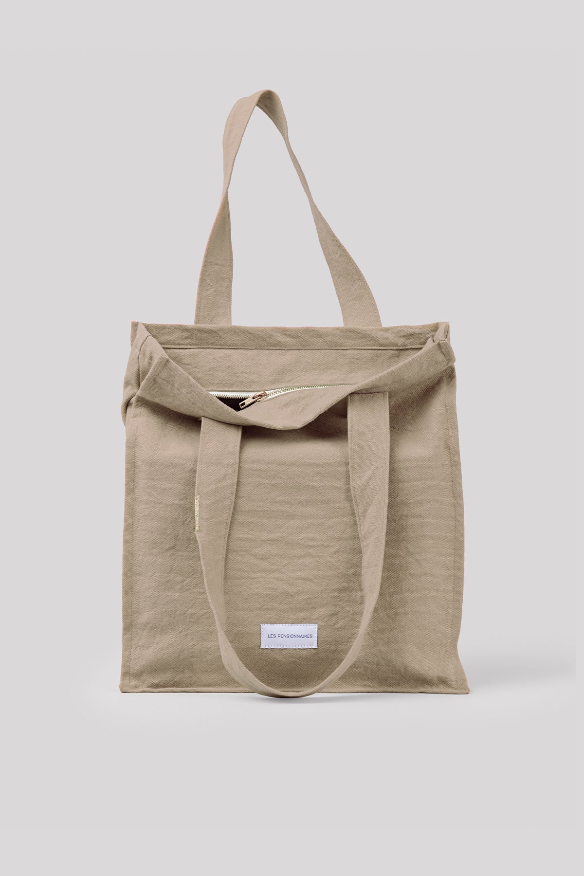 Sac zippé en toile de coton bio beige sable