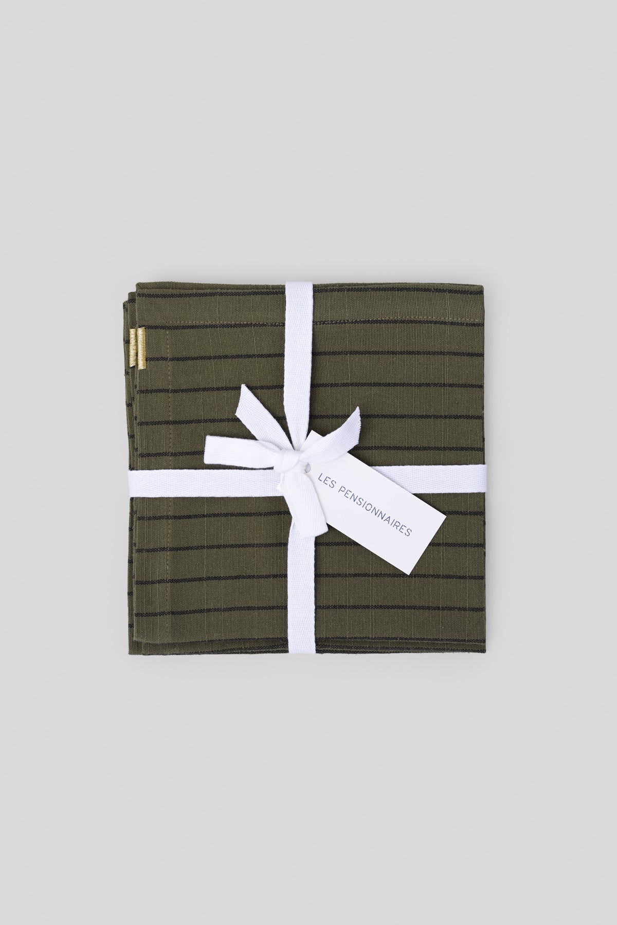 Serviettes de table Vert câpre à rayures en coton flammé (lot de 2)