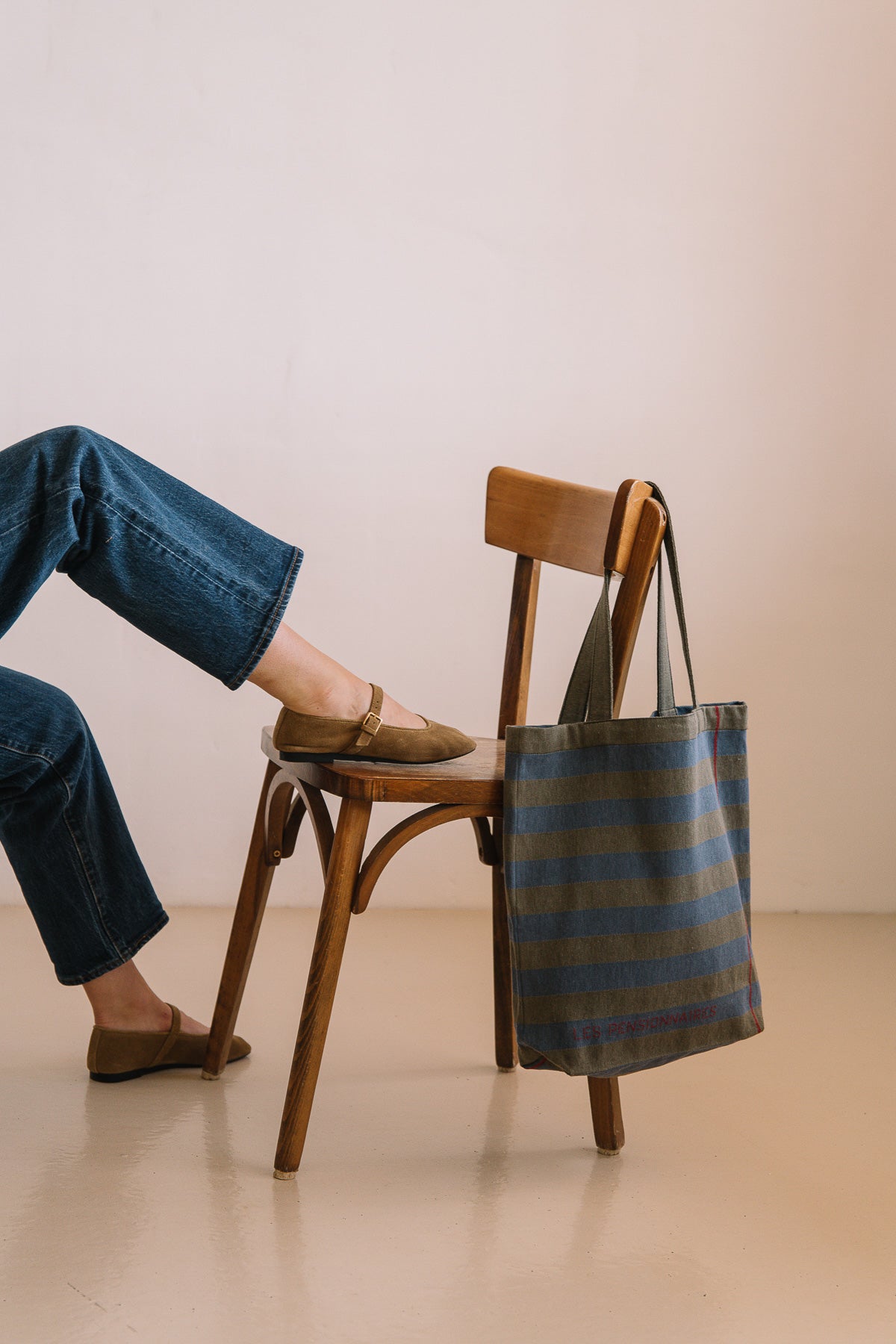 Tote bag rayé en fibres recyclées vert et bleu