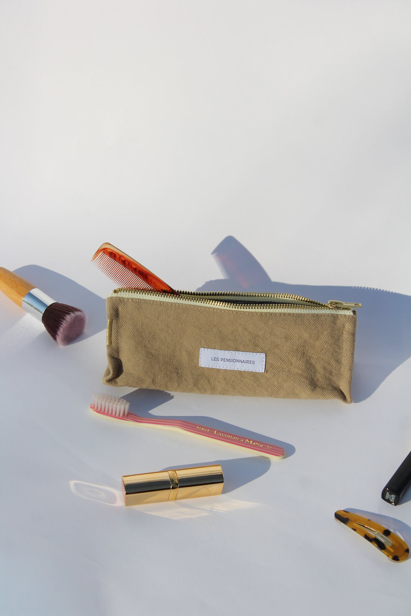 Trousse à crayons en toile de coton bio beige sable