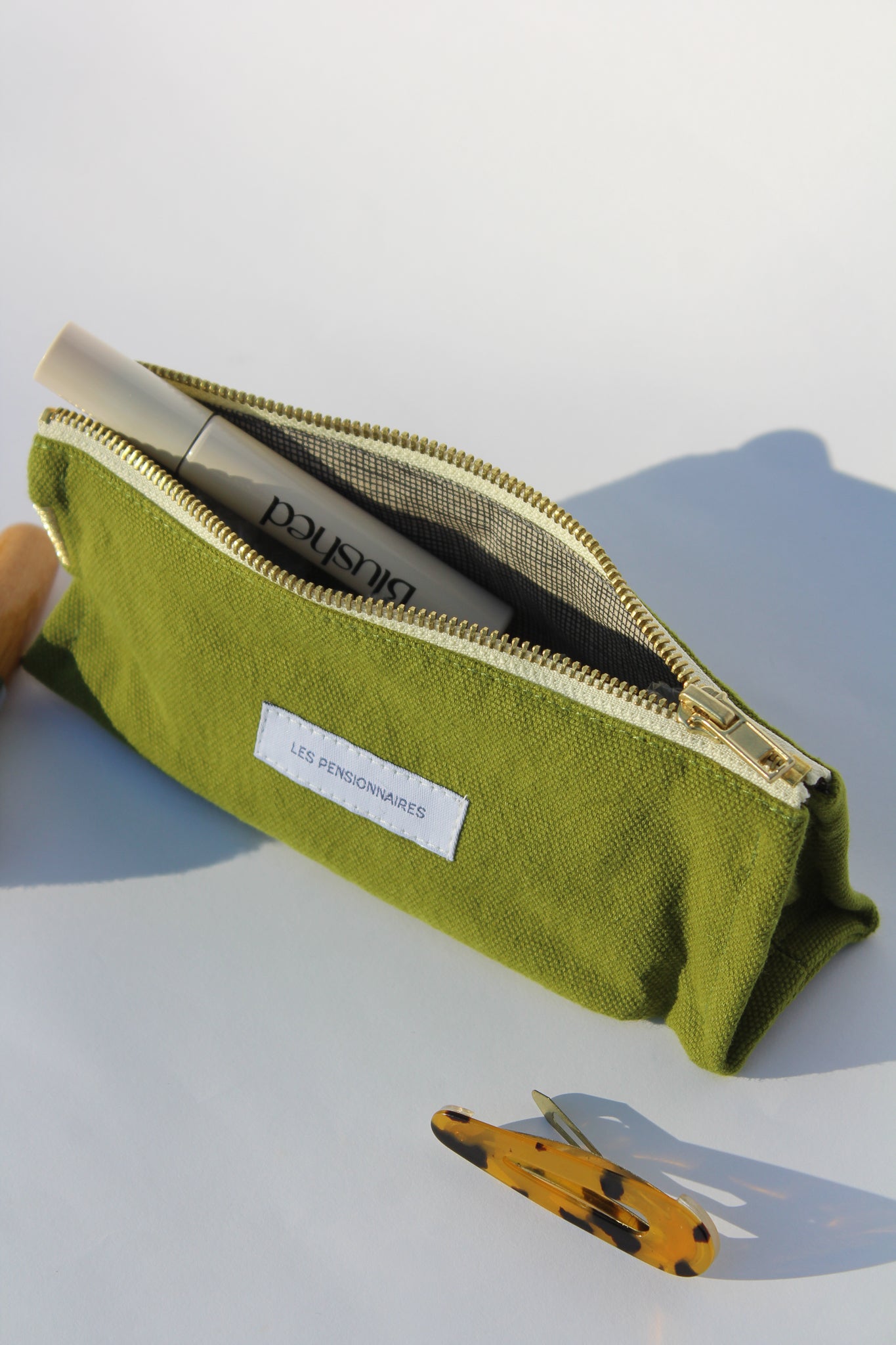 Trousse à crayons en toile de coton bio vert mousse