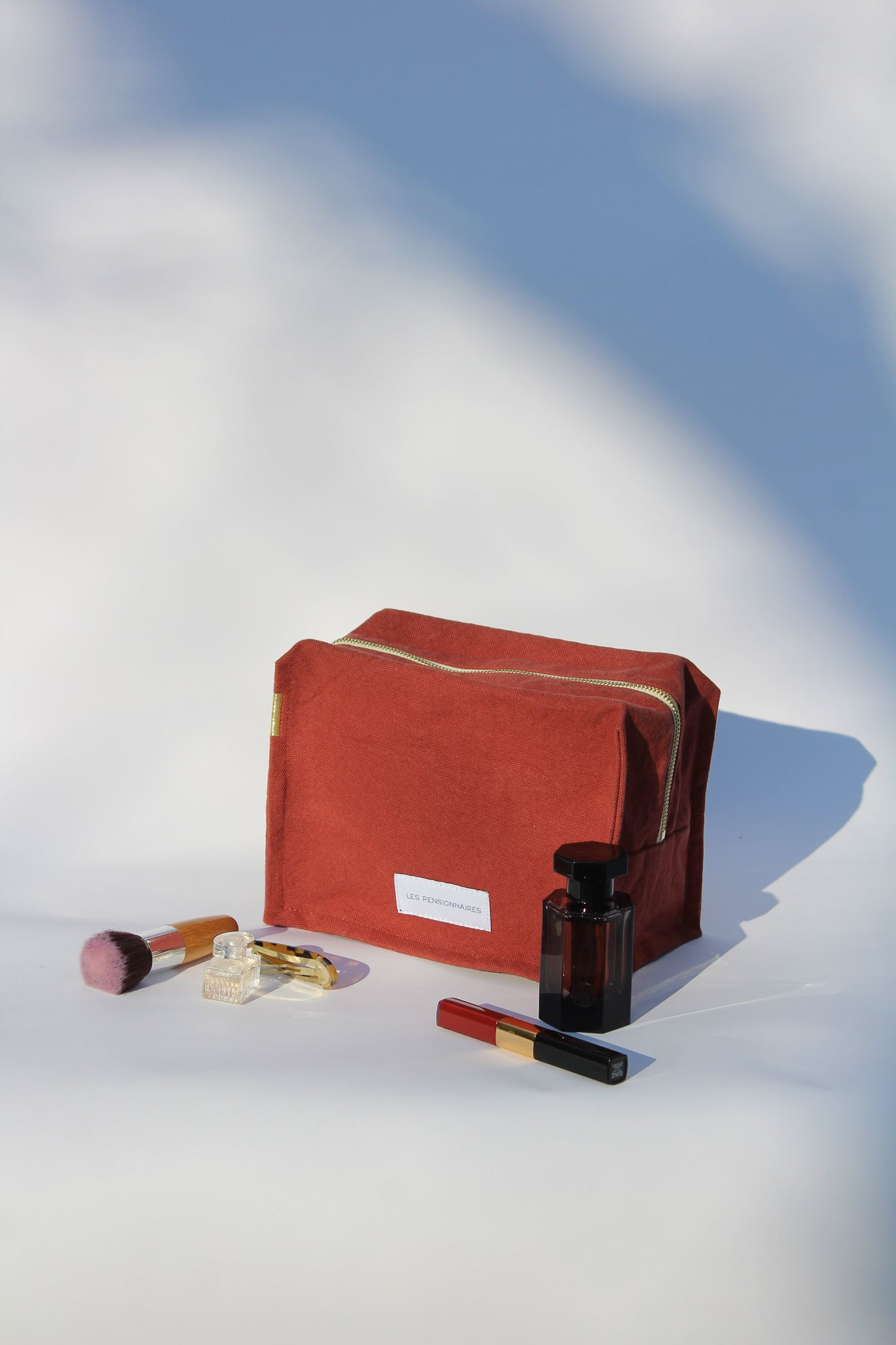 Trousse de toilette cube rouille en épaisse toile de coton bio