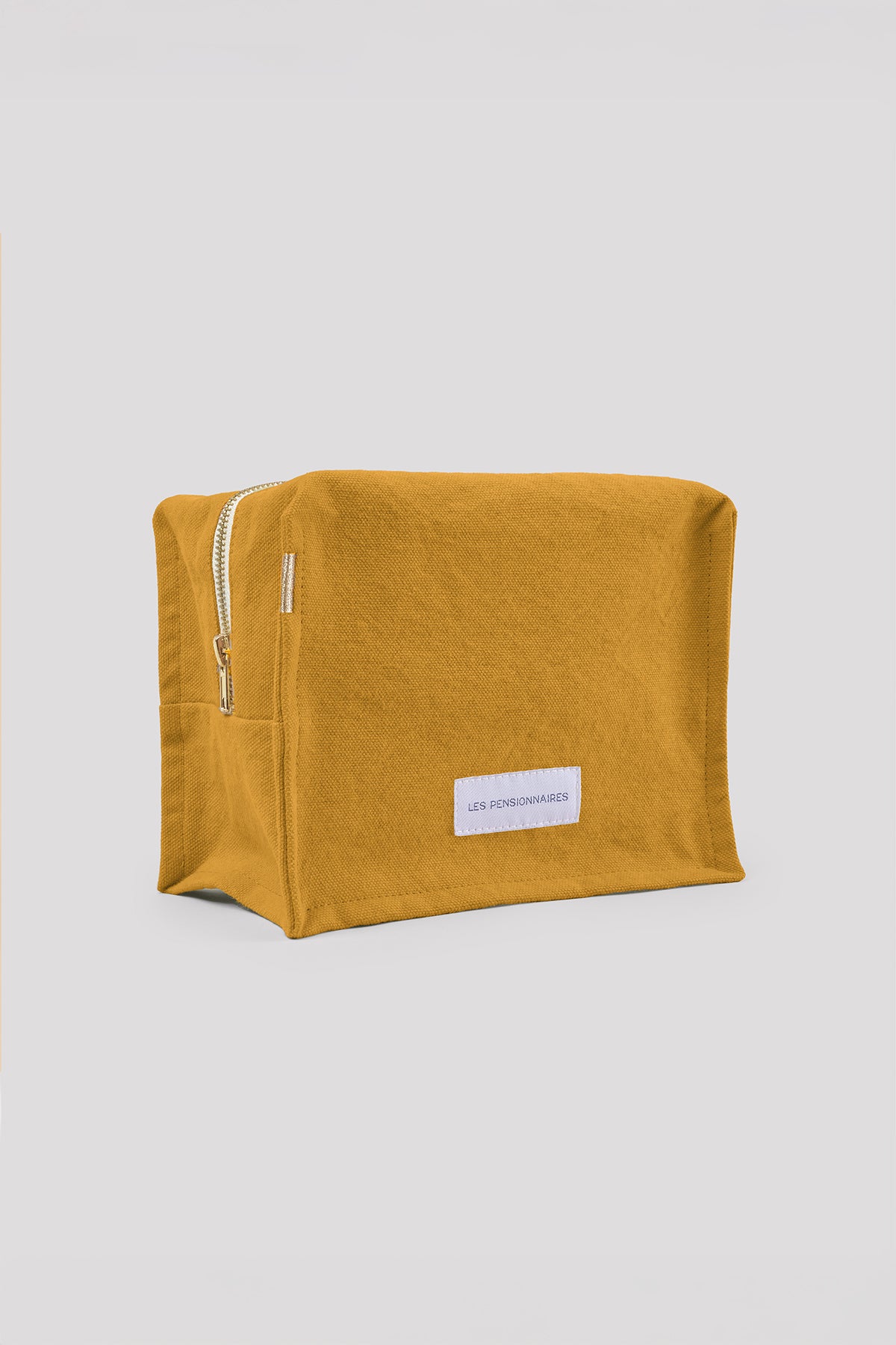 Trousse de toilette cube jaune safran en épaisse toile de coton bio