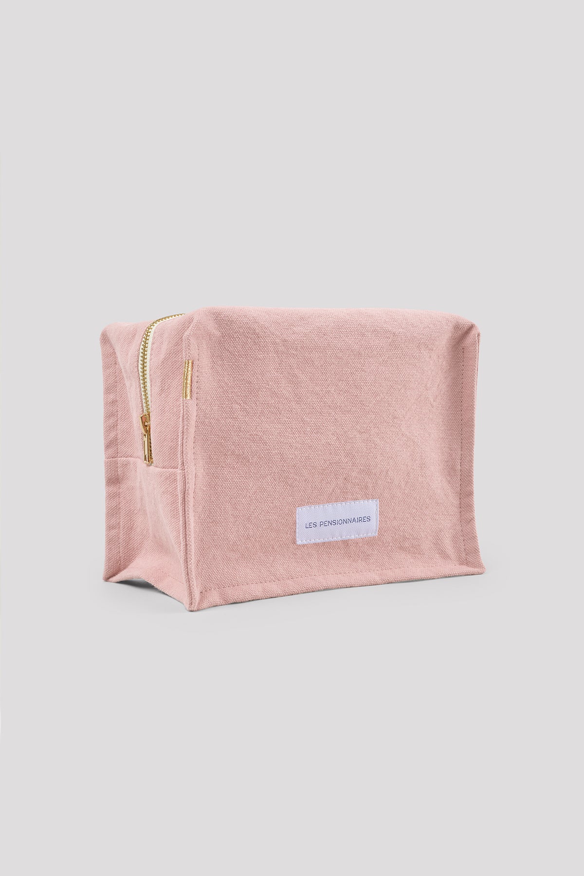Delicate pink cube toiletry bag in thick organic cotton canvas 