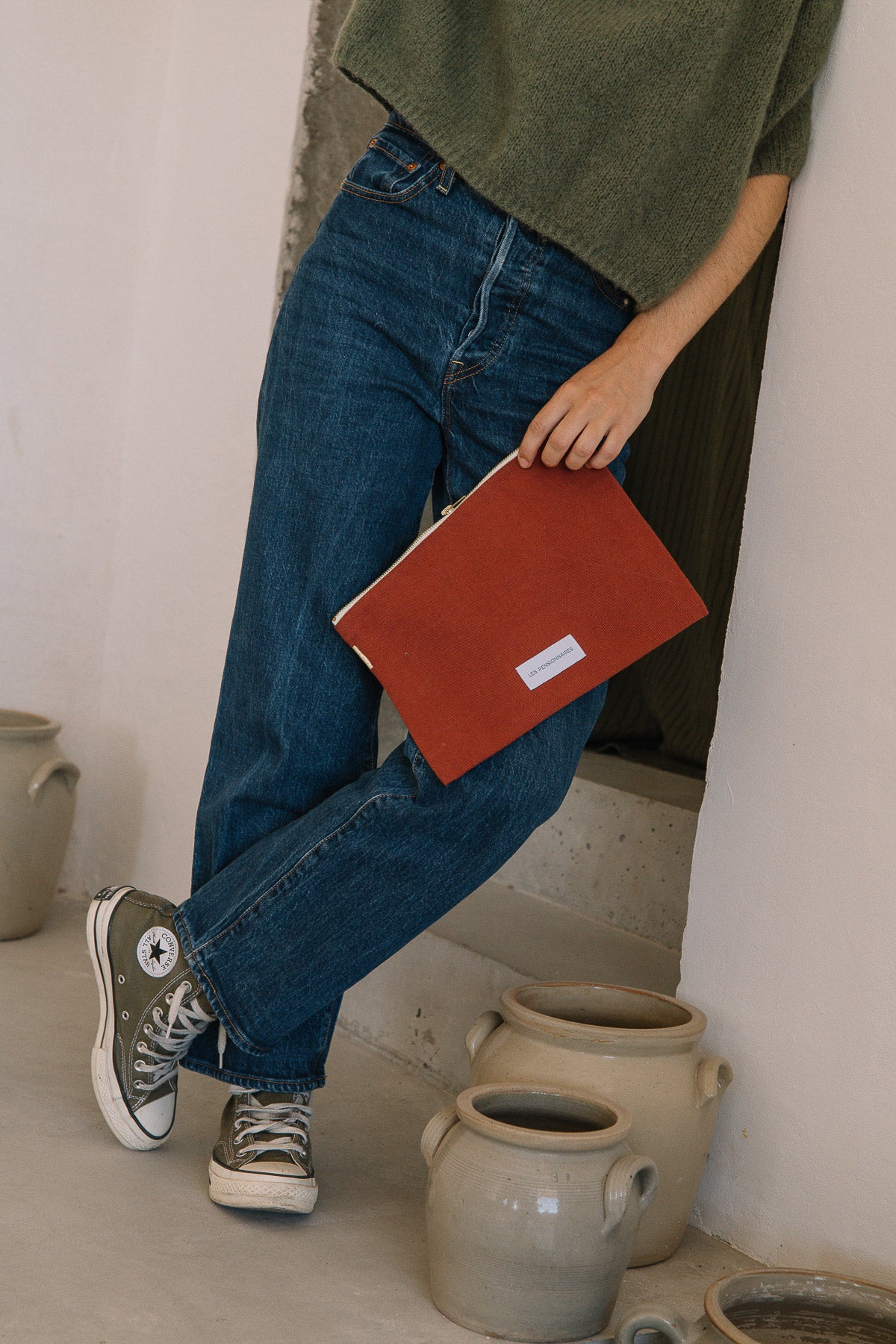 Grande pochette en toile de coton bio rouille