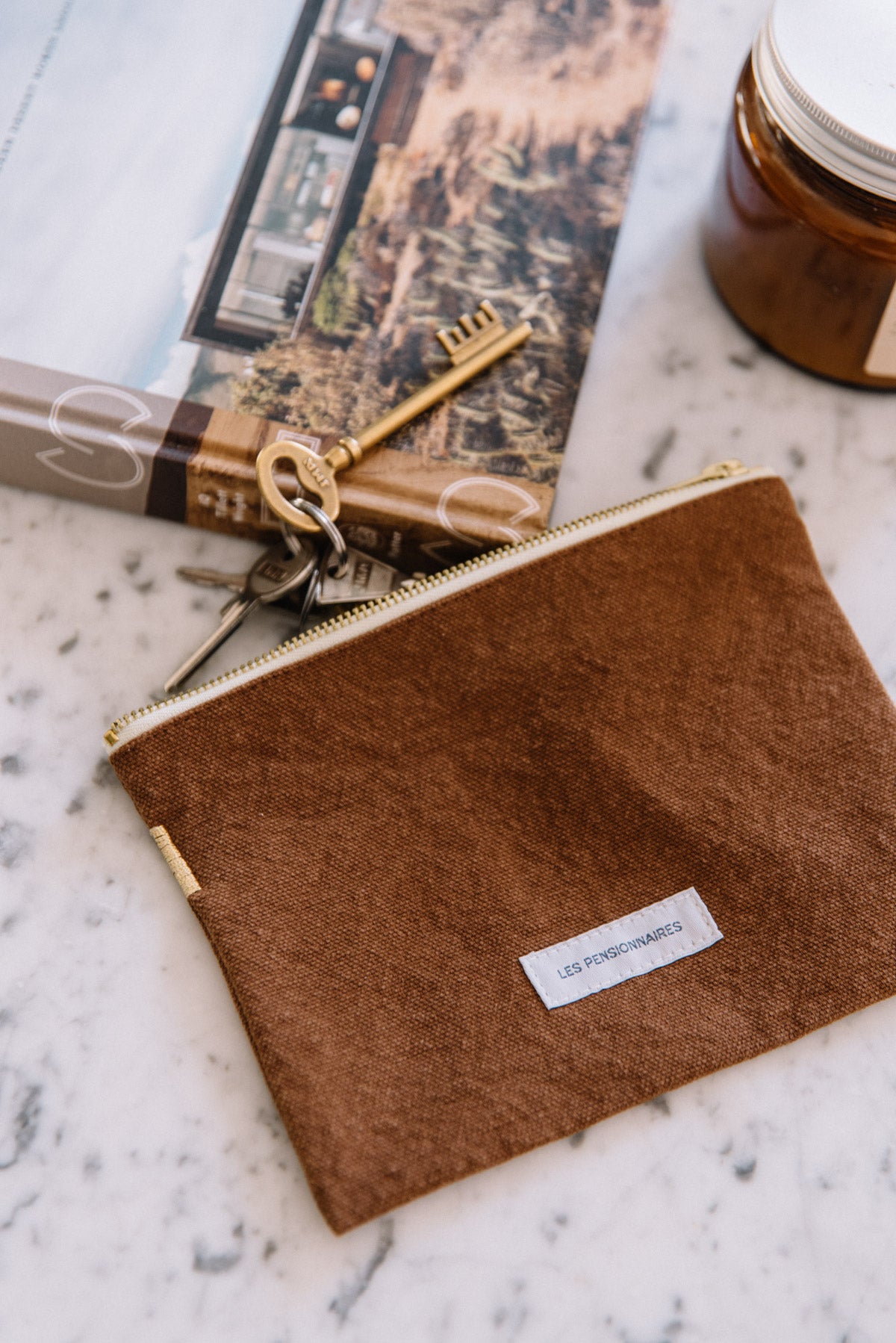 Hazelnut brown organic cotton canvas small pouch 