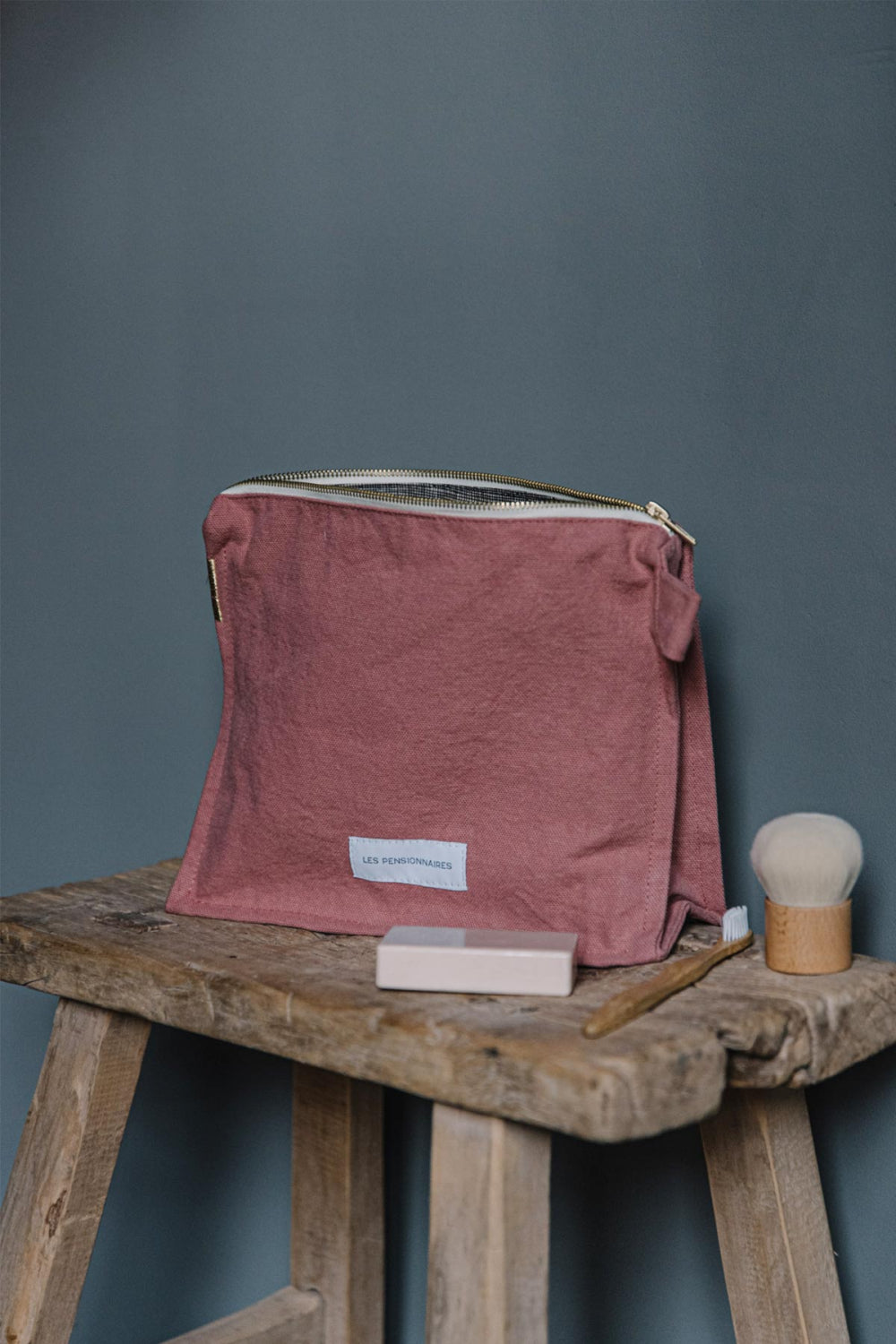 Sand beige toiletry bag in thick organic cotton canvas