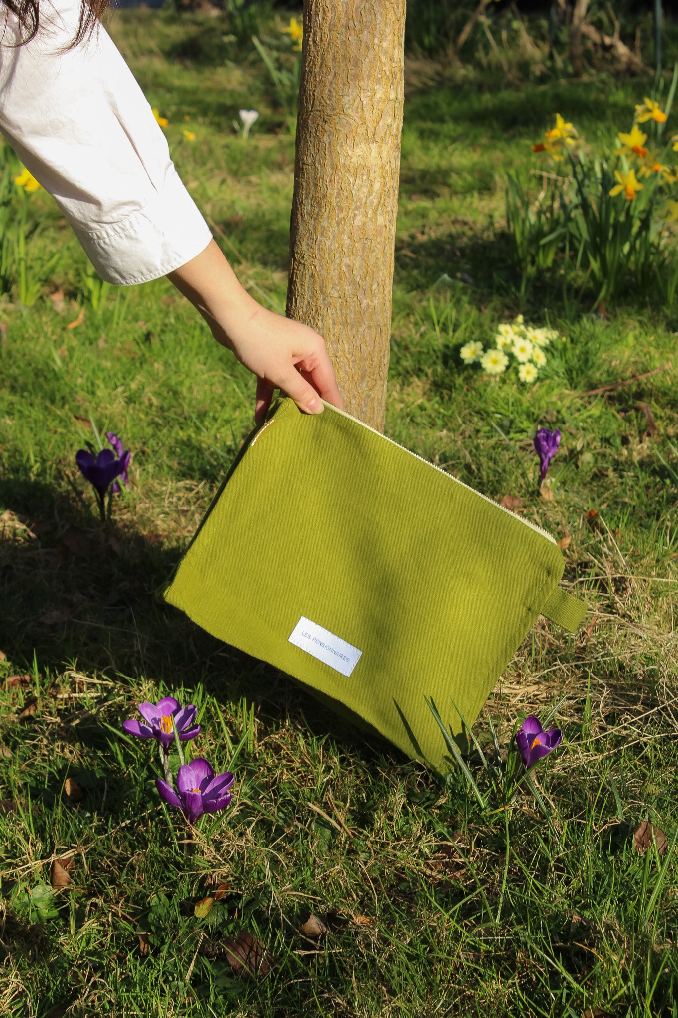 Trousse de toilette vert mousse en épaisse toile de coton bio