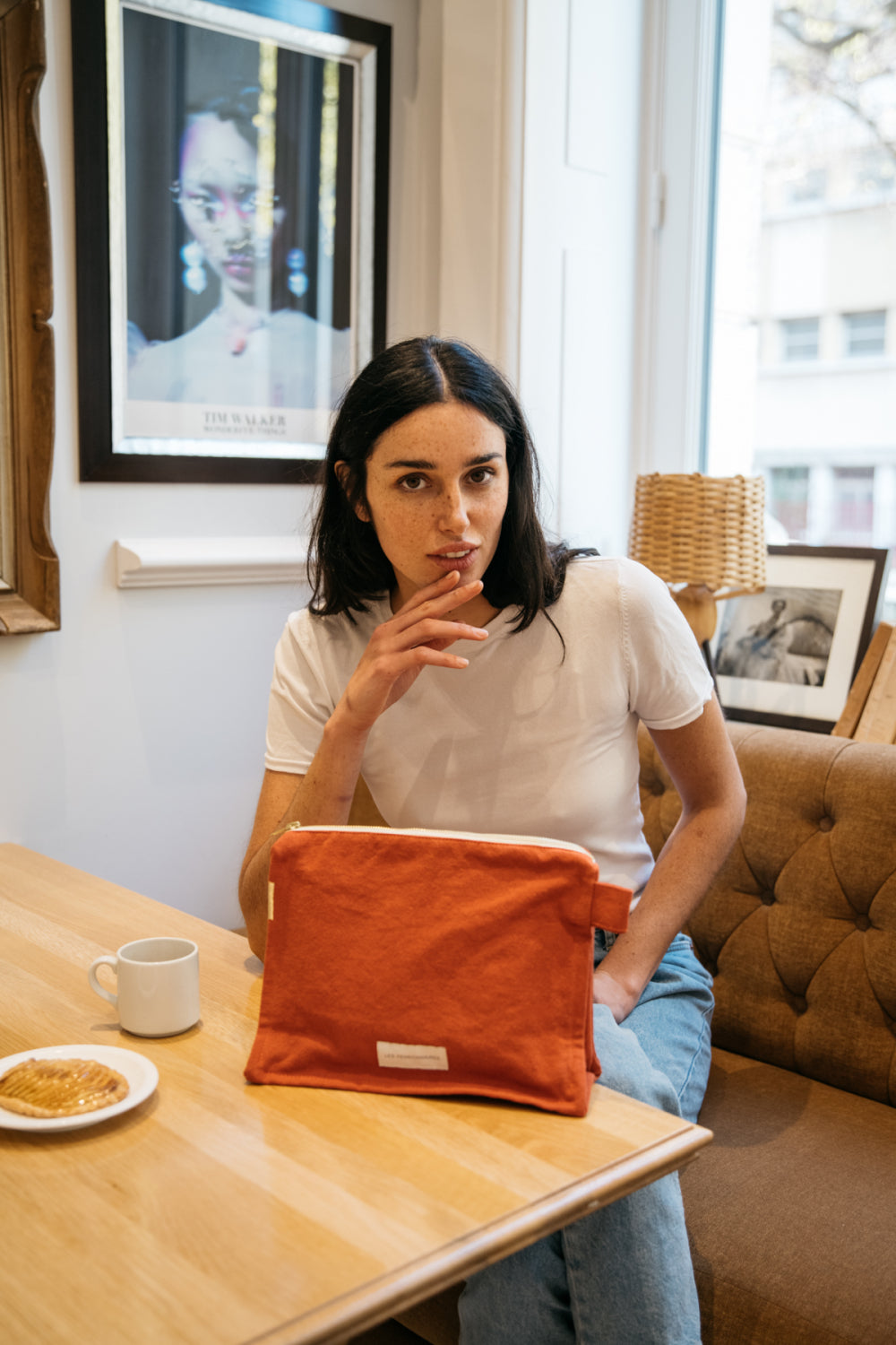 Sand beige toiletry bag in thick organic cotton canvas