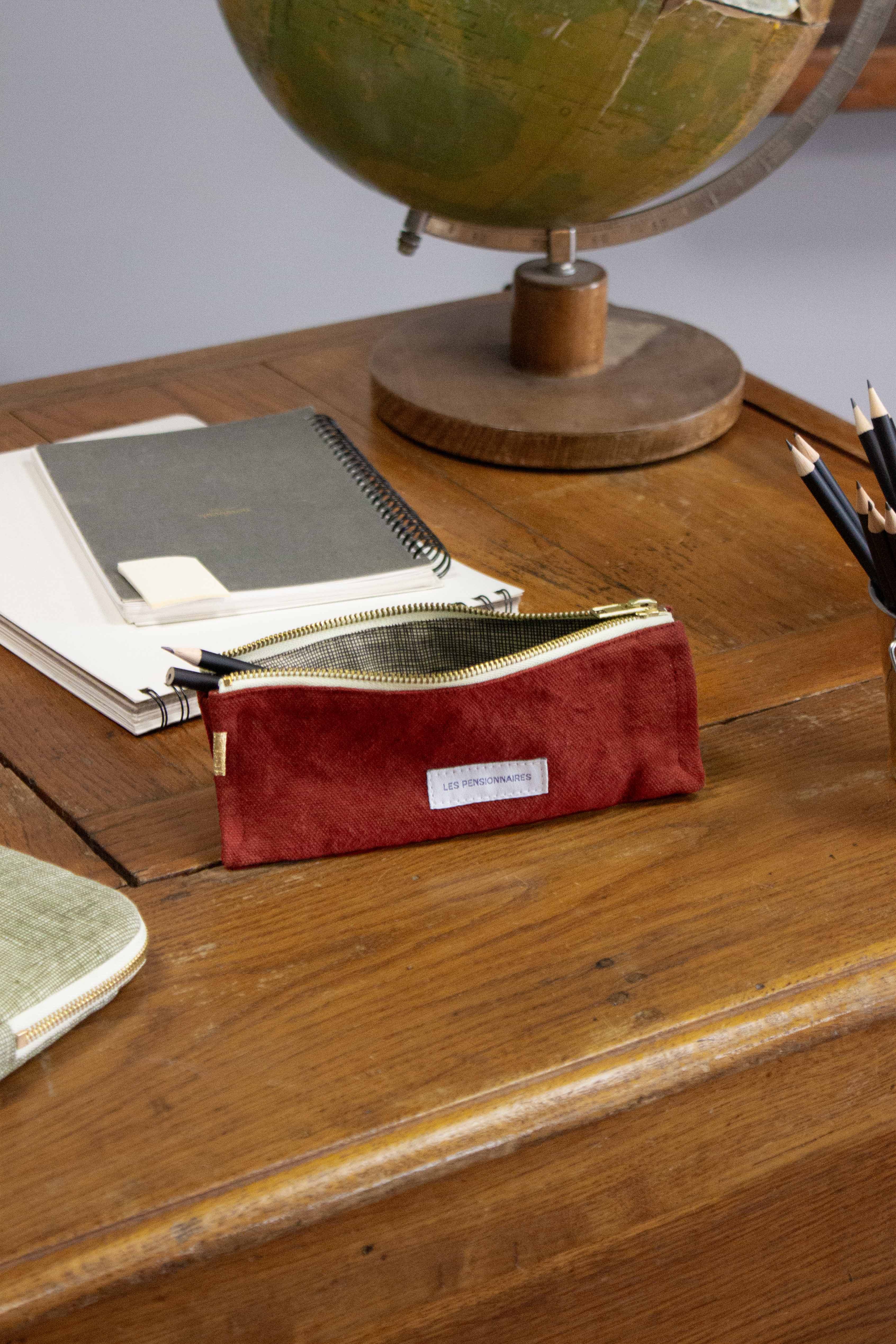 Rust red organic cotton canvas pencil case